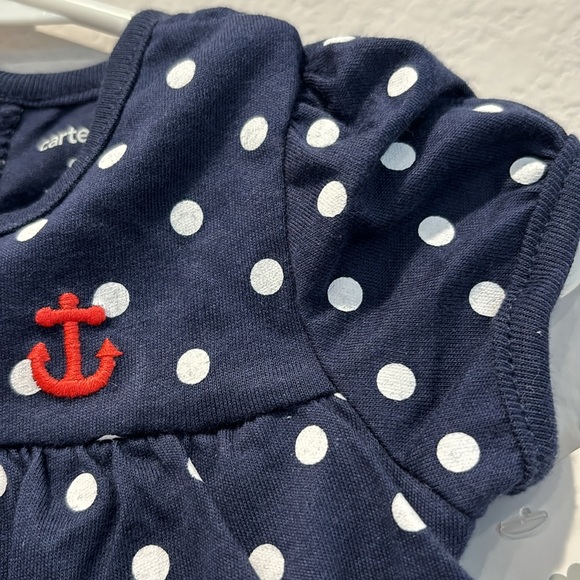 Carter's Infant Girl Size 9 Months Blue & White Polka Dot Anchor Dress NEW - Picture 7 of 10